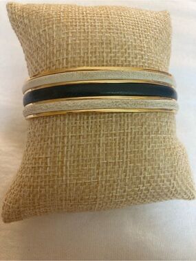Loewe Black and Off White Leather Cuff Bracelet